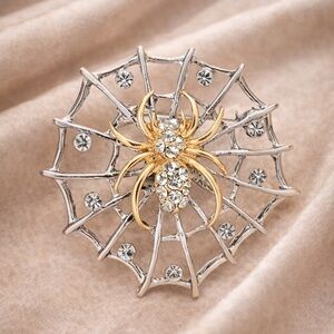 Spider Web Silver Crystal Brooch